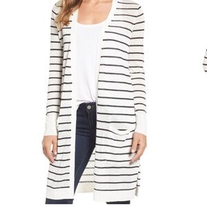 HALOGEN Open Style Linen Blend
Black White Striped Duster
Sweater Women Size Sm